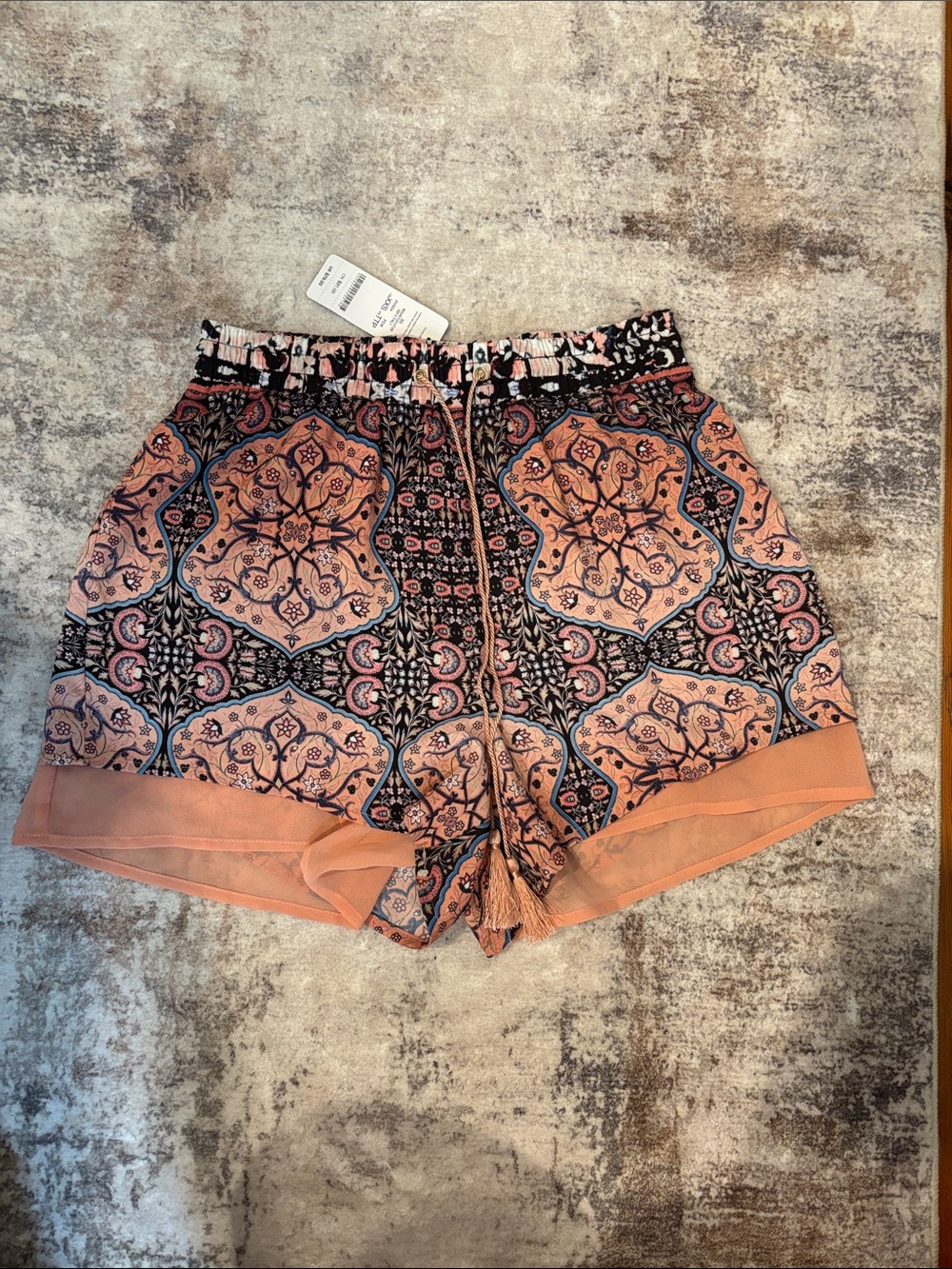 Printed Peach Paisley Women’s Shorts with Tassel Drawstring